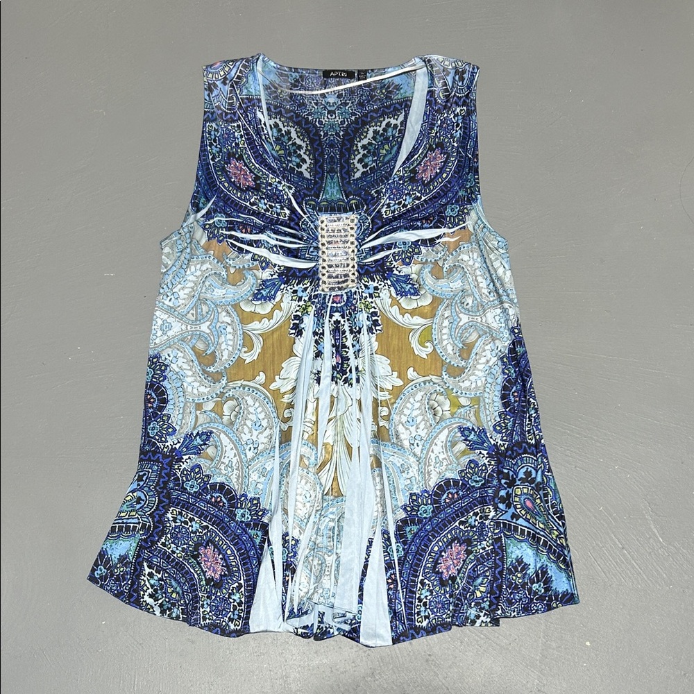Apt. 9 All Over Print Blue Pattern Summer Style Tank Top Shirt (Women’s XL)